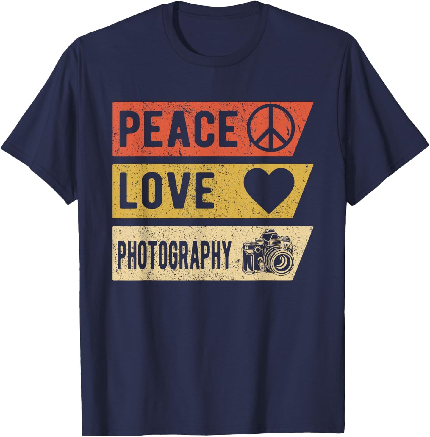 Vintage Peace Love Photography Gifts T-Shirt - T-Shirt | Navy
