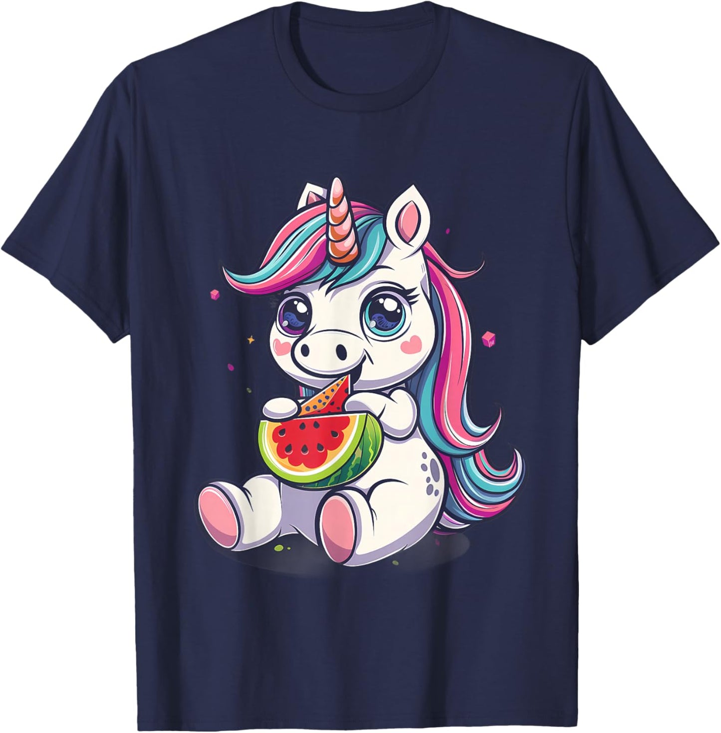 Watermelon Unicorn Watermelon Fruit Animal Art Drawing Motif T-Shirt - T-Shirt | Navy