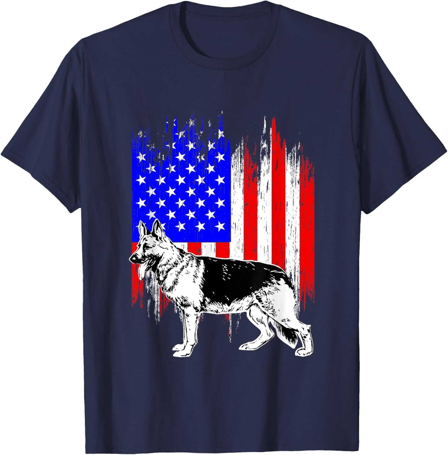 Patriotic German Shepherd American Flag Dog Lover Gift T-Shirt - T-Shirt | Navy