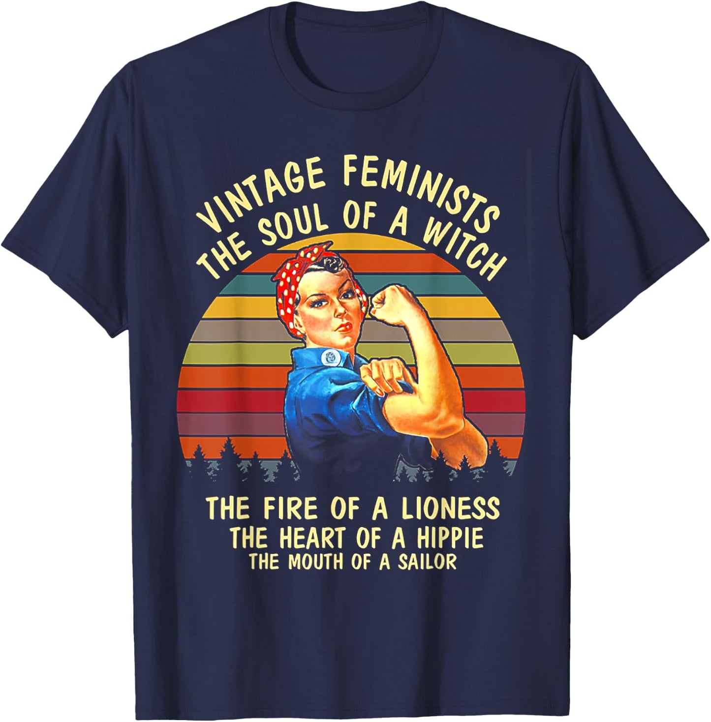 Vintage Feminists The Soul Of A Witch The Fire Of a Lioness T-Shirt - T-Shirt | Navy