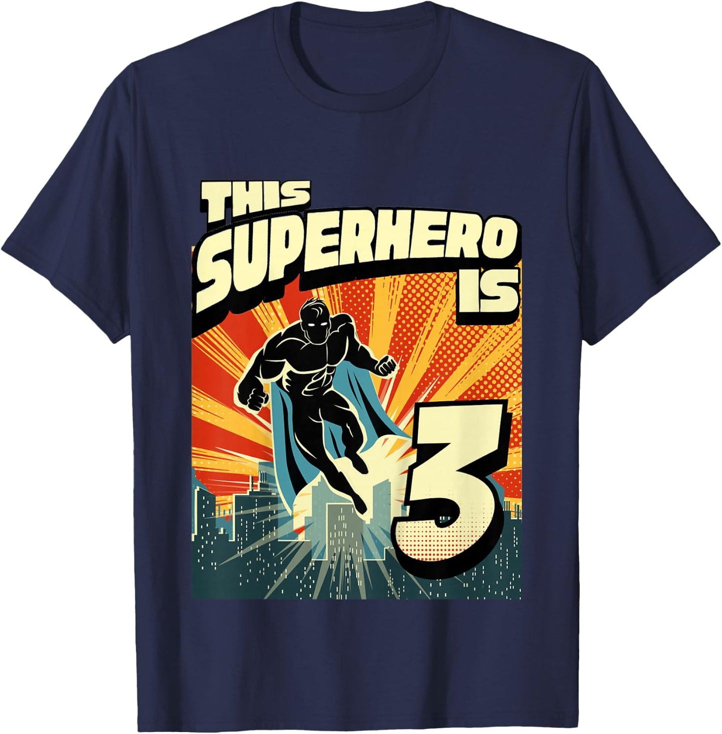 3 Year Old 3rd Vintage Retro Comic Superhero Birthday Party T-Shirt - T-Shirt | Navy