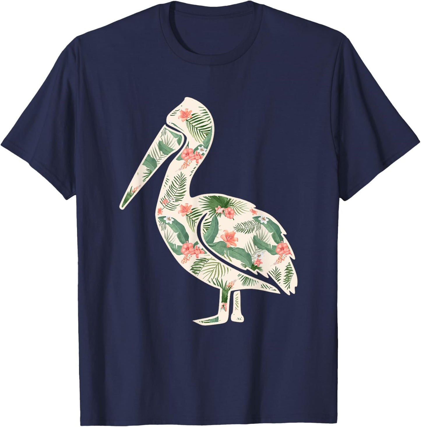 Pelican Flower Girl Print Floral Bird Hawaiian Women Gift T-Shirt - T-Shirt | Navy