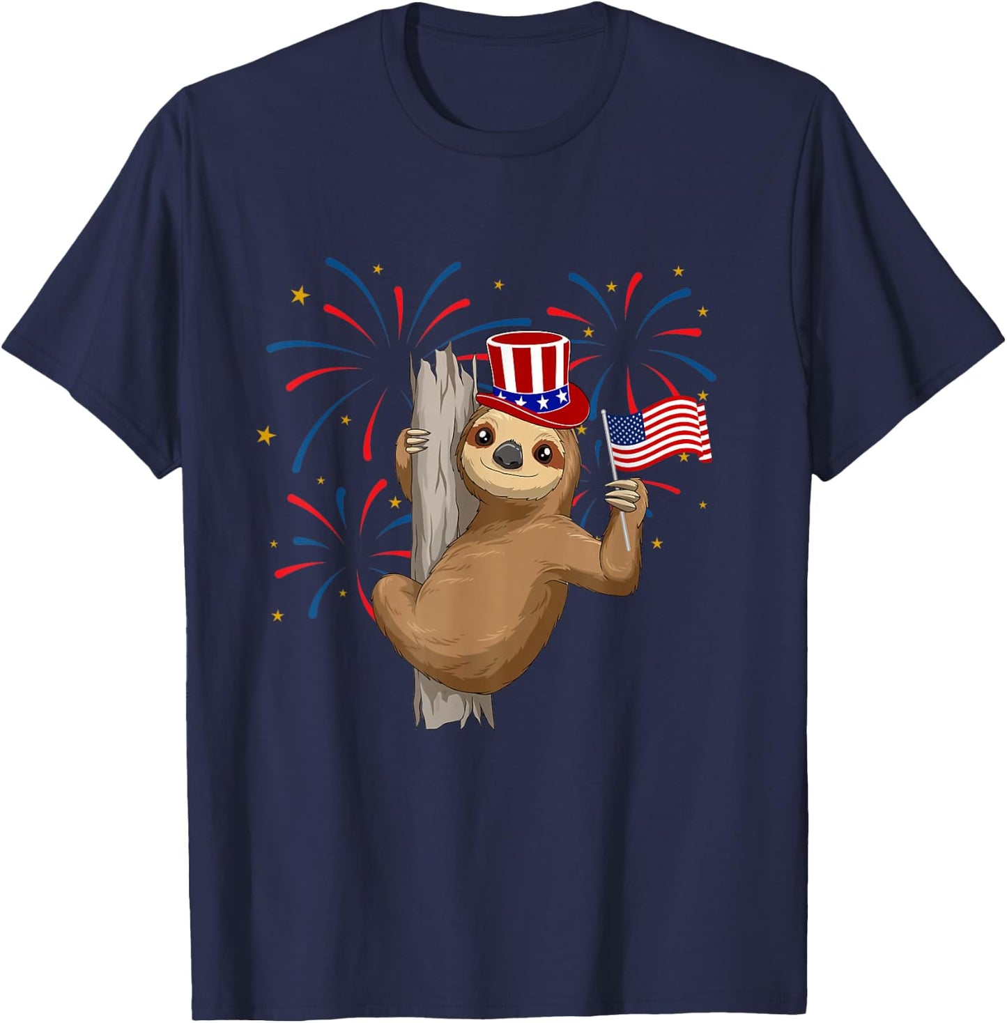 Funny 4th of July Sloth With American Flag Patriotic T-Shirt - T-Shirt | Navy