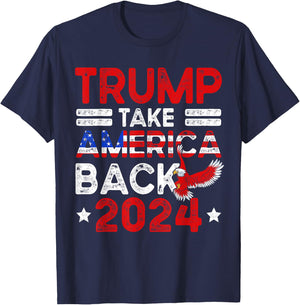 Trump 2024 Take America Back American Flag Trump 4th Of July T-Shirt - T-Shirt | Navy