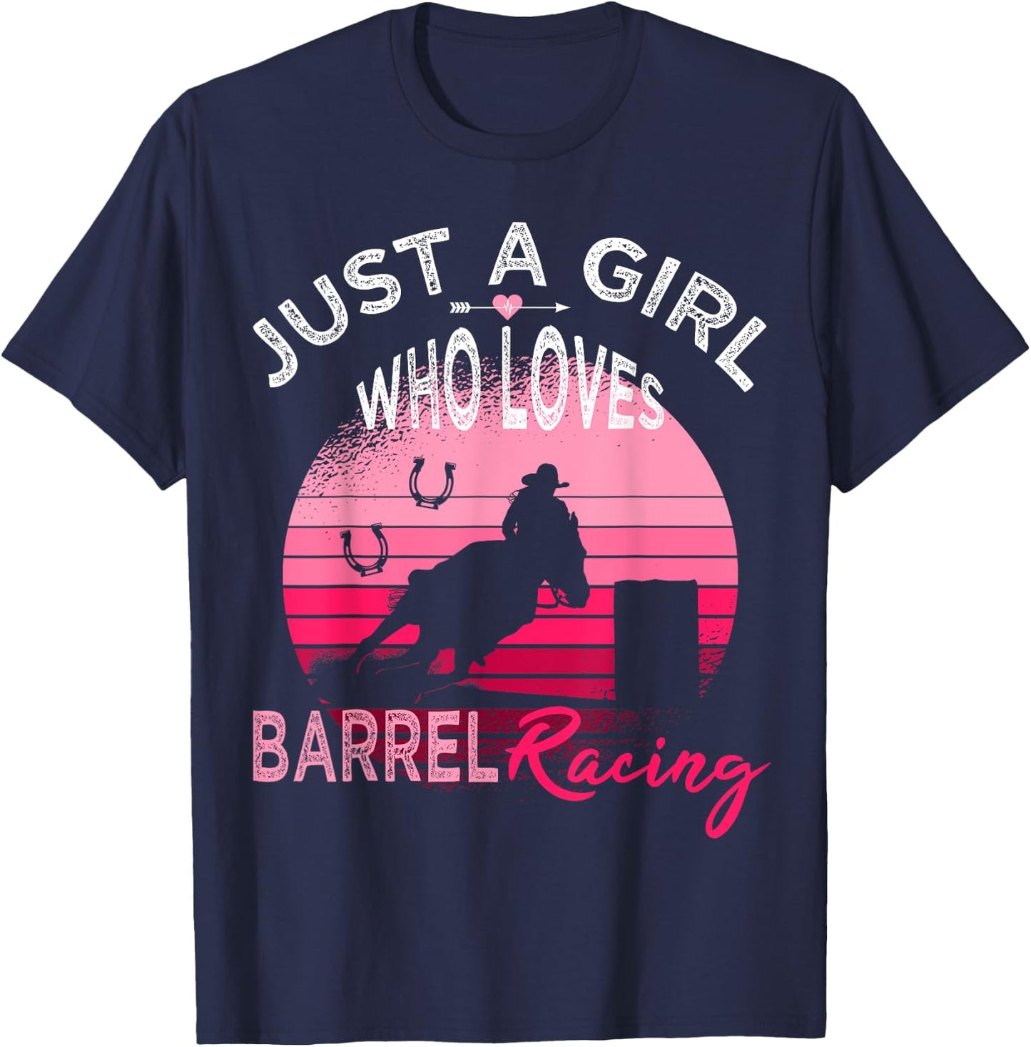 Just a Girl who loves Barrel Racing Horse Rodeo Cowgirl Pink T-Shirt - T-Shirt | Navy
