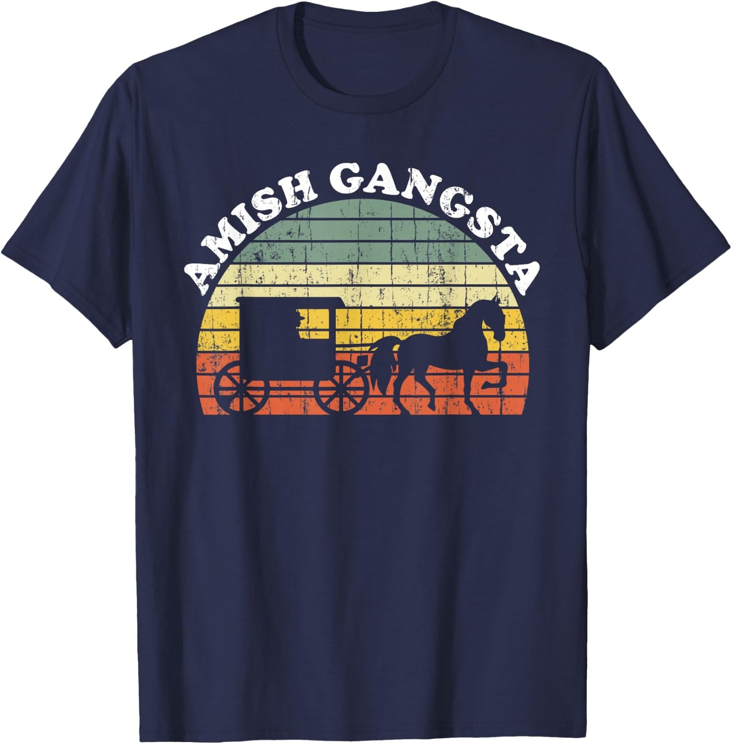 Amish Gangsta Horse and Buggy - Vintage Funny Amish Gift T-Shirt - T-Shirt | Navy