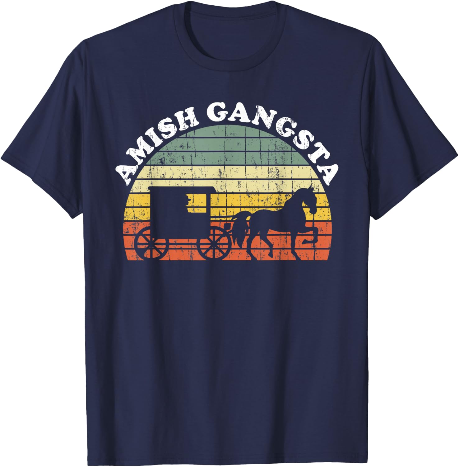 Amish Gangsta Horse and Buggy - Vintage Funny Amish Gift T-Shirt - T-Shirt | Navy