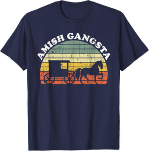 Amish Gangsta Horse and Buggy - Vintage Funny Amish Gift T-Shirt - T-Shirt | Navy