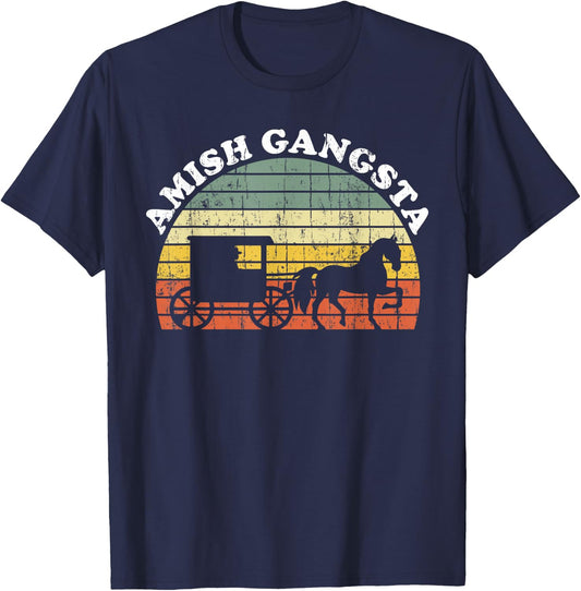 Amish Gangsta Horse and Buggy - Vintage Funny Amish Gift T-Shirt - T-Shirt | Navy