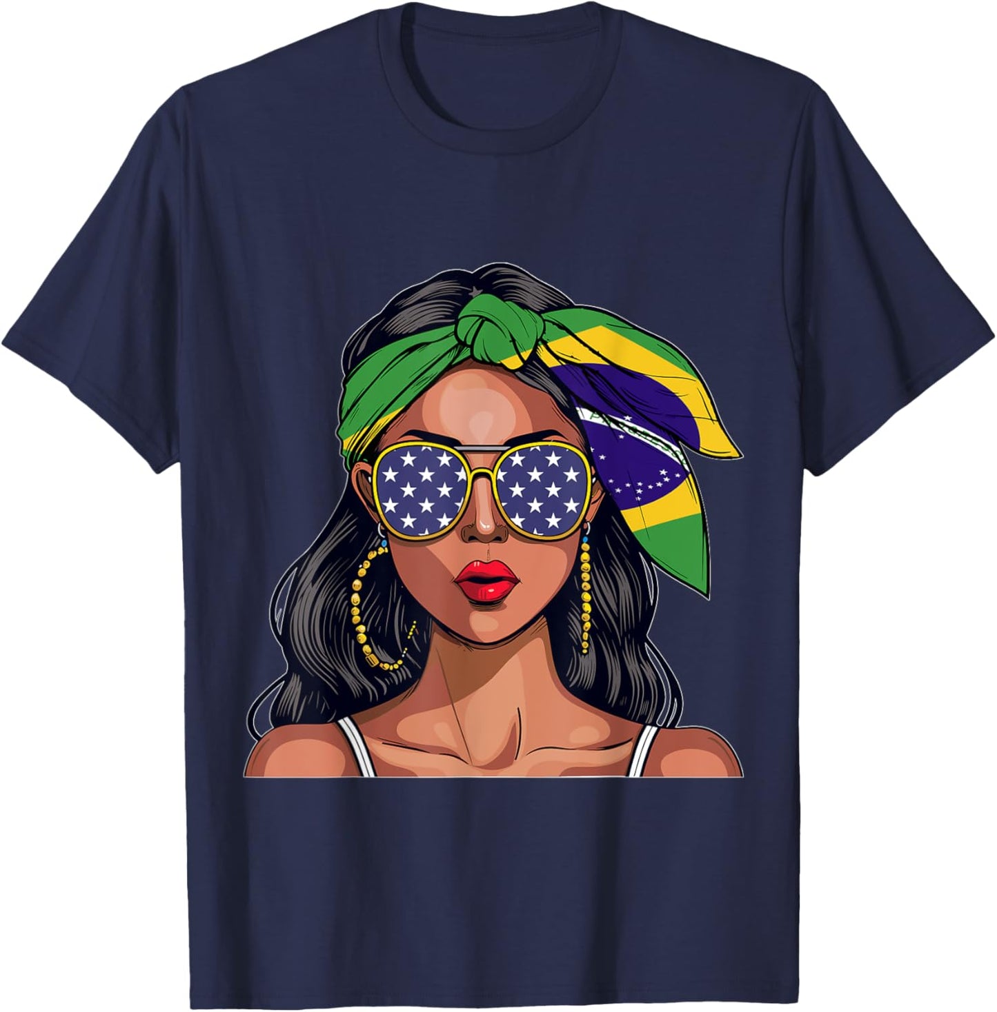 Brazilian Souvenirs Products Woman Flag American Brasil T-Shirt - T-Shirt | Navy