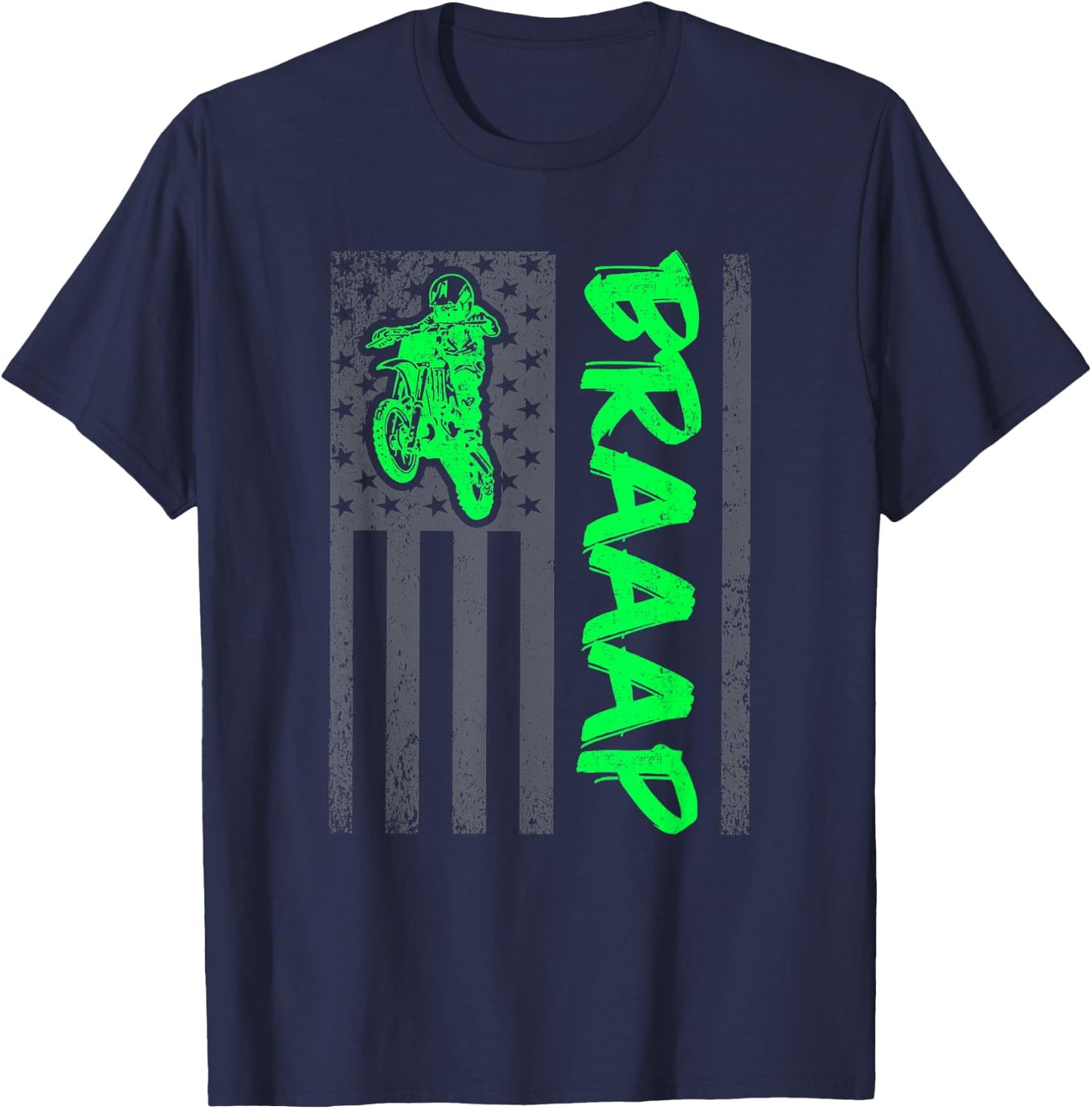 Brap Braap-Braaap Vintage USA Flag Motocross Dirt Bike T-Shirt - T-Shirt | Navy