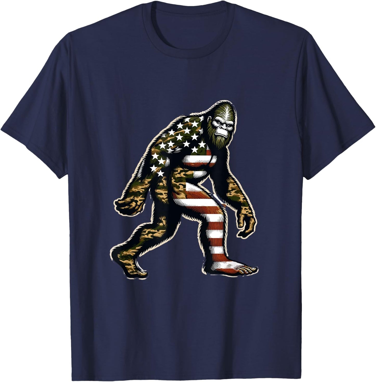Bigfoot Patriotic Camo American Flag Usa Camouflage Usa Flag Women Kids Men T-Shirt - T-Shirt | Navy