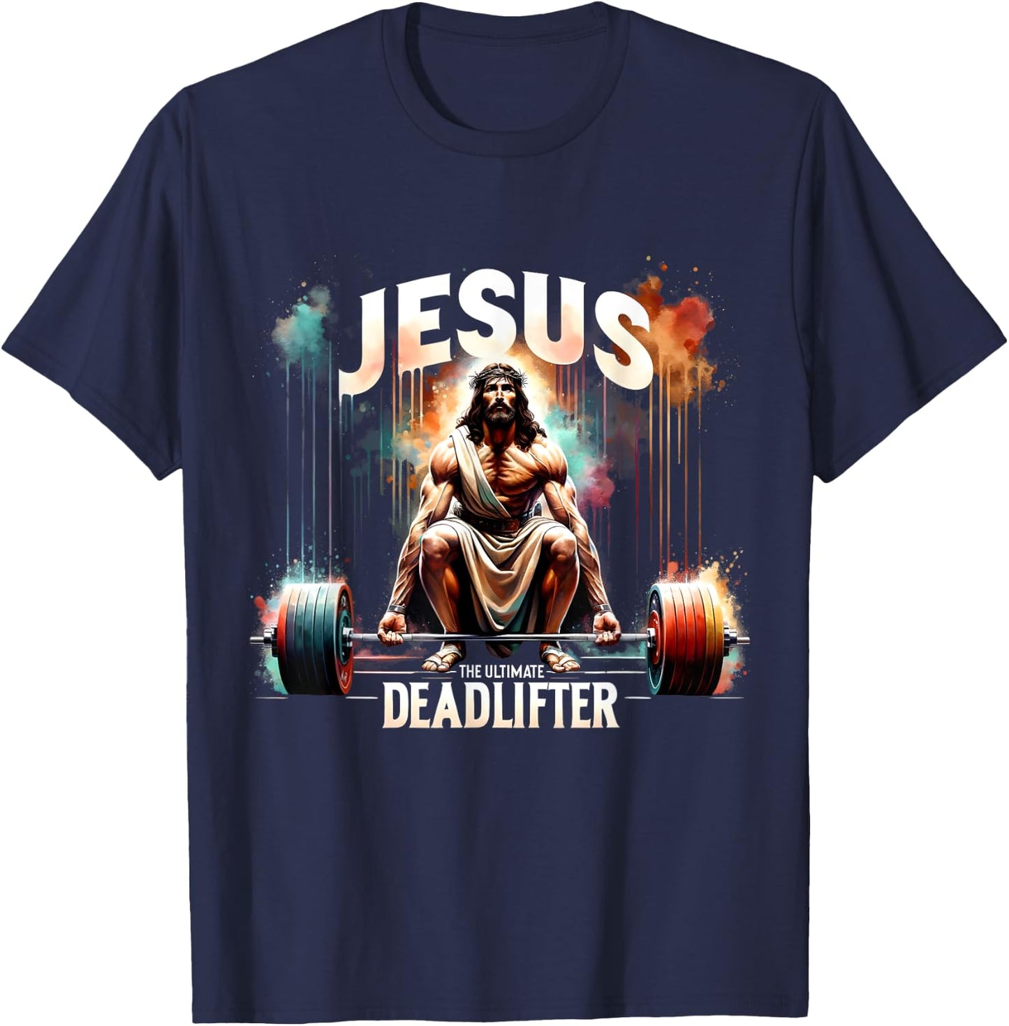 Jesus The Ultimate Deadlifter Retro Christian Jesus Workout T-Shirt - T-Shirt | Navy
