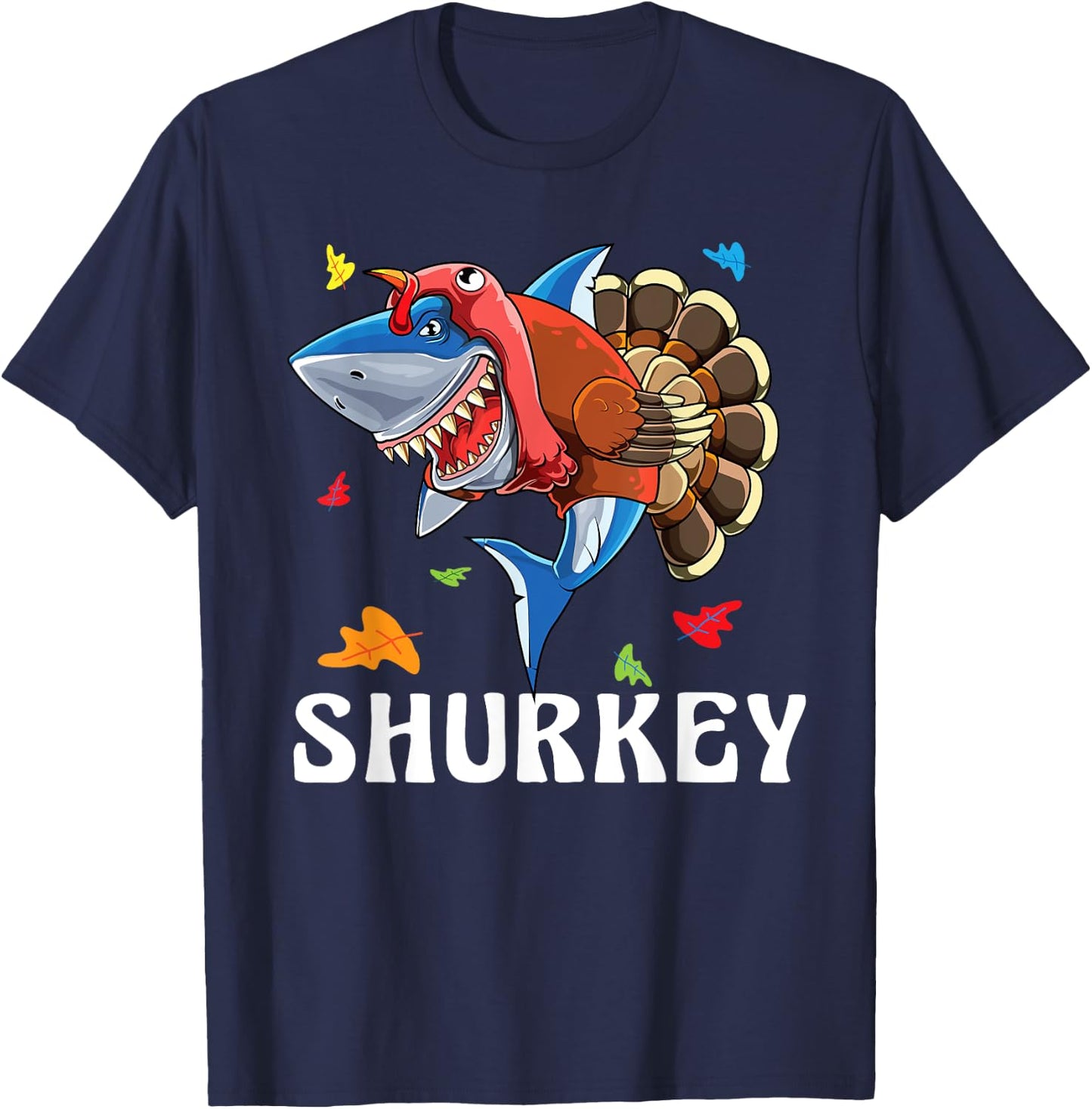 Boy Thanksgiving Shark Lover Cute Boys Turkey Day Funny Kids T-Shirt - T-Shirt | Navy