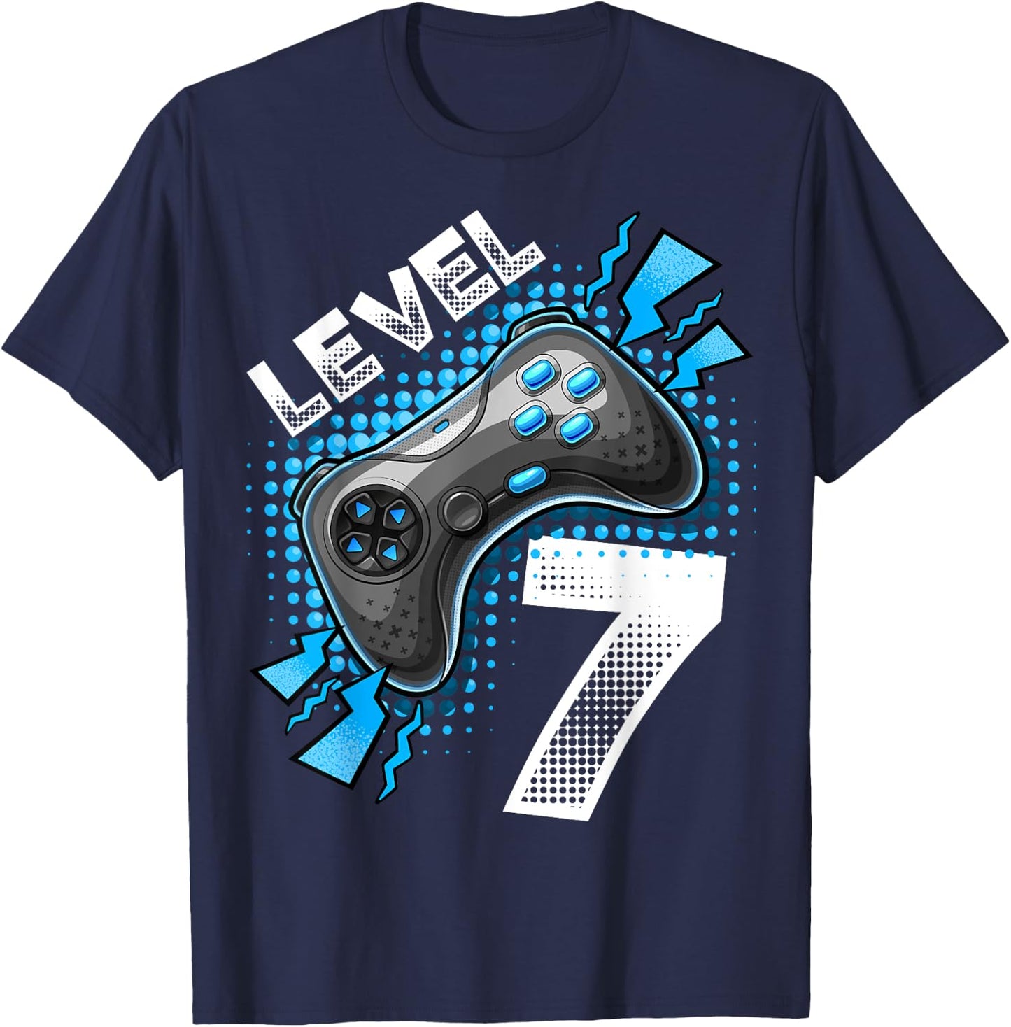 Level 7 Video Game Controller 7th Birthday Gamer Gift Boys T-Shirt - T-Shirt | Navy