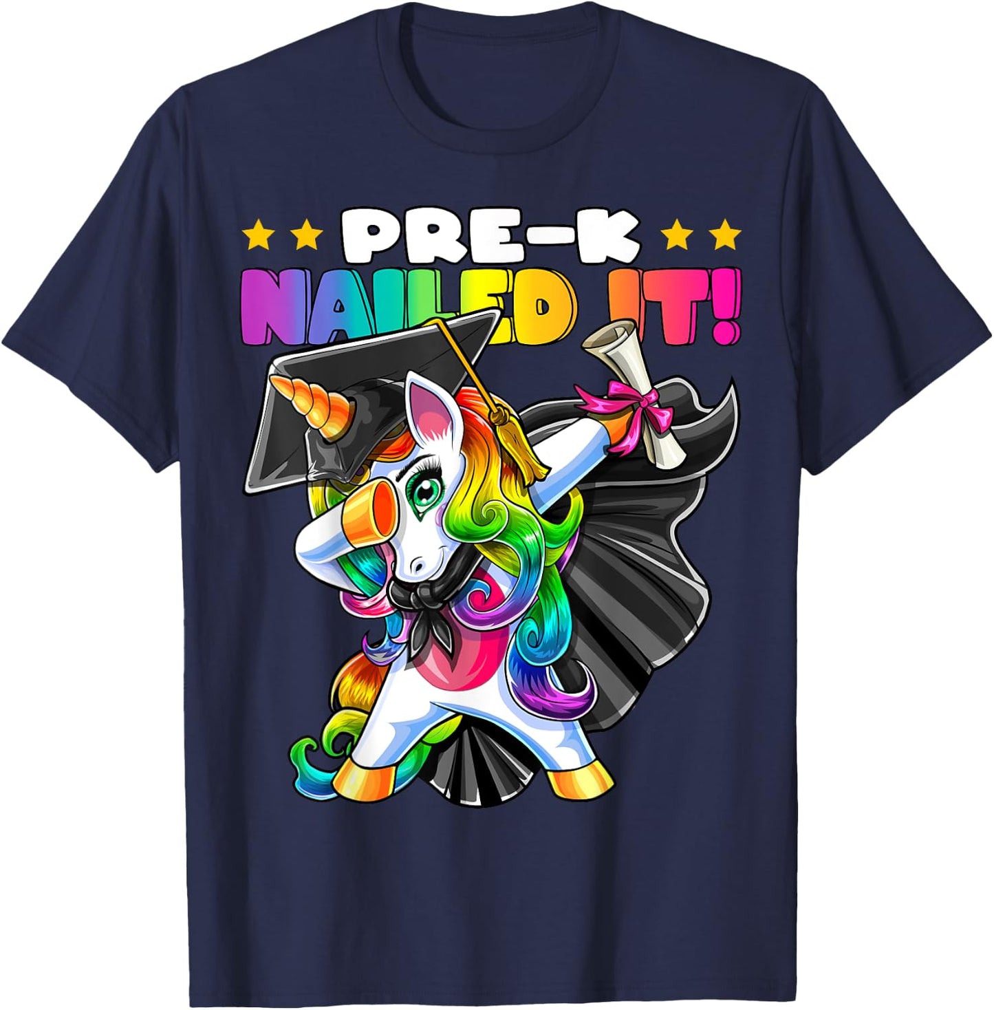 Dabbing Unicorn Pre-K Graduation Cap Gown Diploma Gift Girls T-Shirt - T-Shirt | Navy