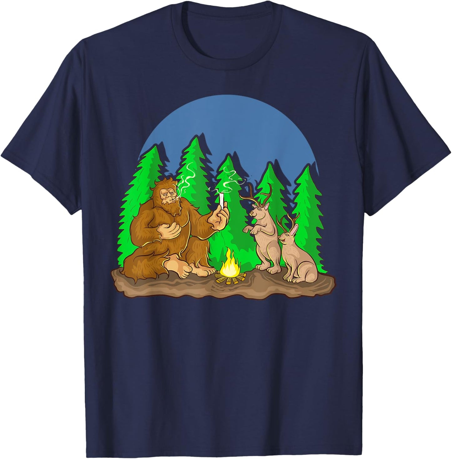 Pot Smoking Bigfoot Jackalope Cryptozoology Shirt Gift T-Shirt - T-Shirt | Navy