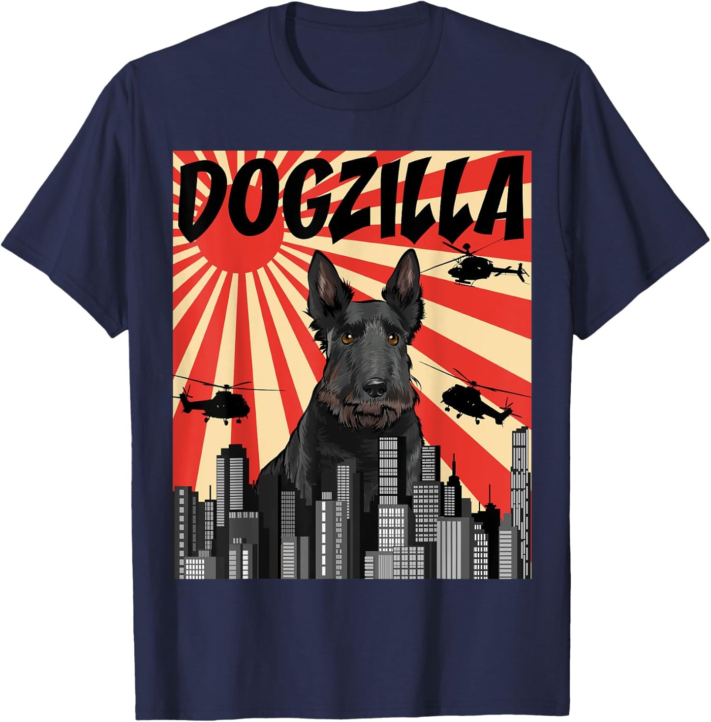 Funny Retro Japanese Dogzilla Scottish Terrier T-Shirt - T-Shirt | Navy