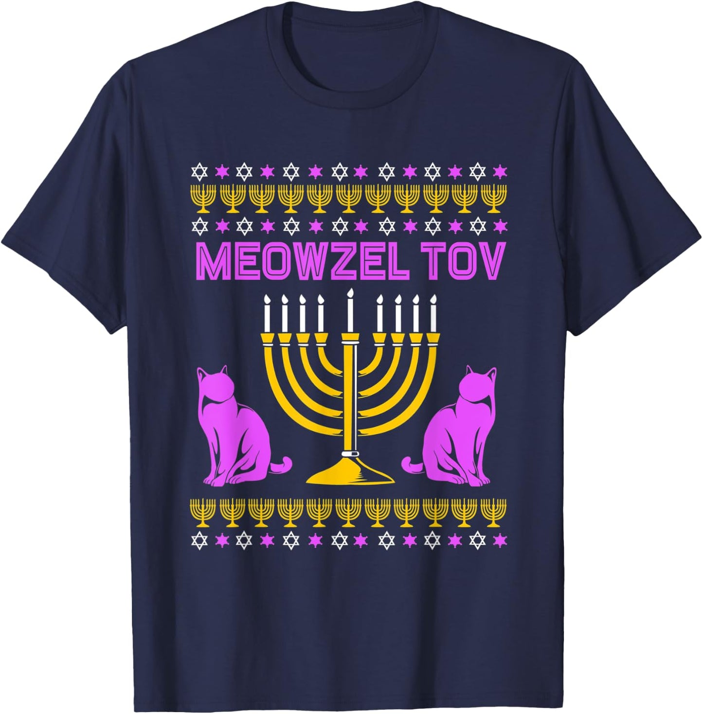 Hanukkah Cat Menorahs For Chanukah Meowzel Tov T-Shirt - T-Shirt | Navy