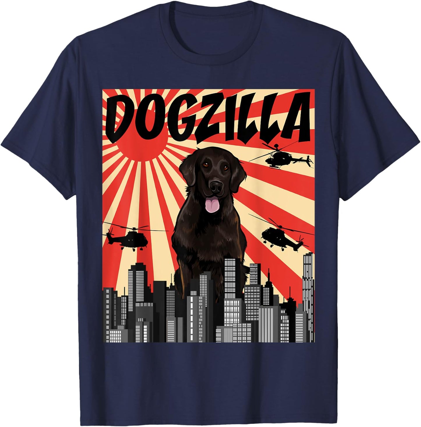 Funny Retro Japanese Dogzilla Flat-Coated Retriever T-Shirt - T-Shirt | Navy