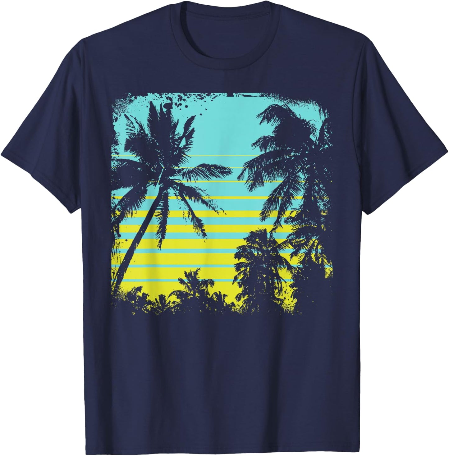 Palm Tree Silhouette Tree design, Vintage Graphic gift T-Shirt - T-Shirt | Navy