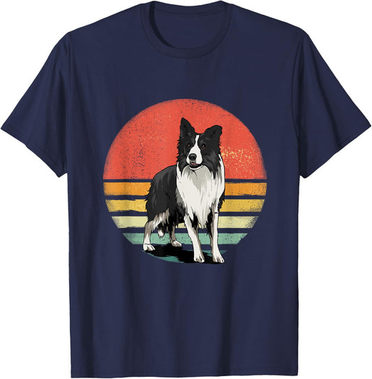 Border Collie Shirt Retro Border Collie Dog Pet Collie Lover T-Shirt - T-Shirt | Navy