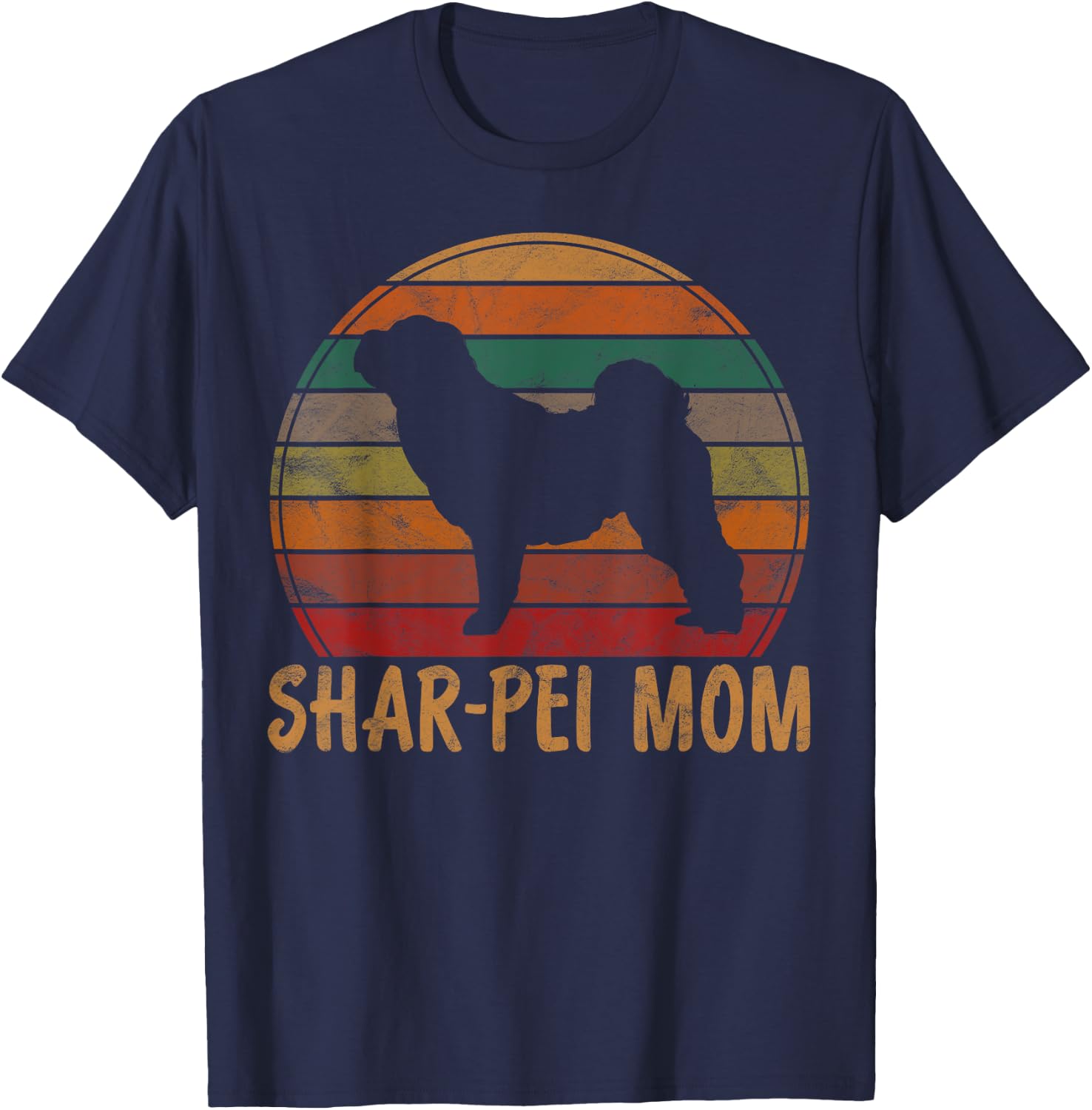 Retro Shar-Pei Mom Gift Sharpei Dog Owner Mother Pet Mama Women Girls Kids T-Shirt - T-Shirt | Navy