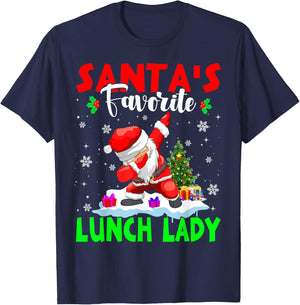 Santa's Favorite Lunch Lady Funny Christmas Lunch Lady Gifts T-Shirt - T-Shirt | Navy