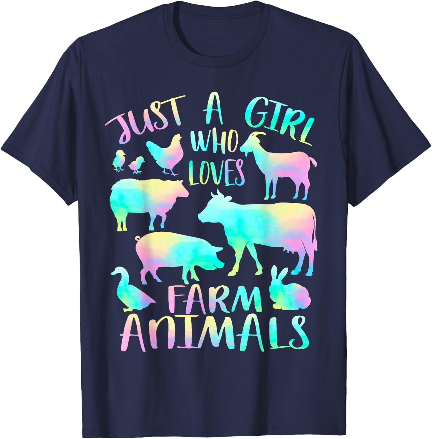 Just a Girl Who Loves Farm Animals - Cows Pigs Goats Lover T-Shirt - T-Shirt | Navy