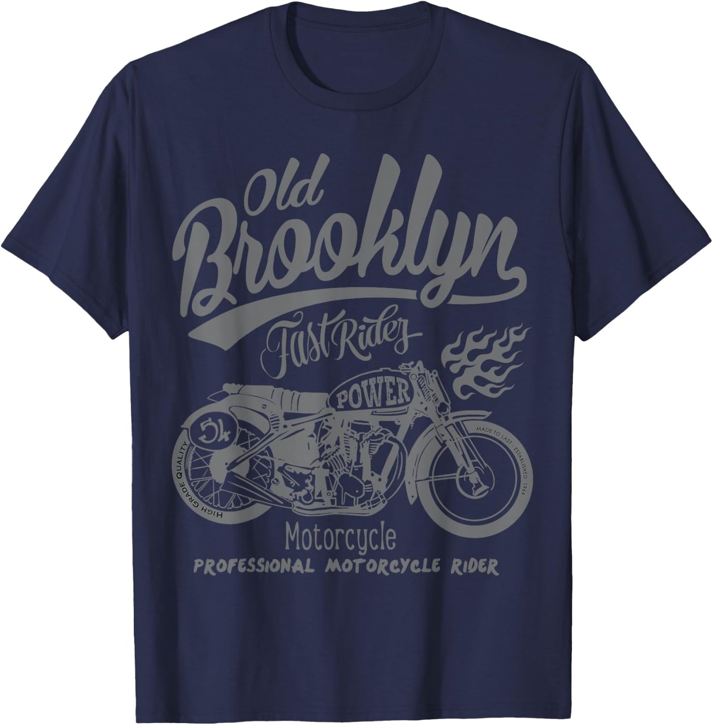 Fast Rider Old Brooklyn Speed Motorcycle Racing Vintage Logo T-Shirt - T-Shirt | Navy