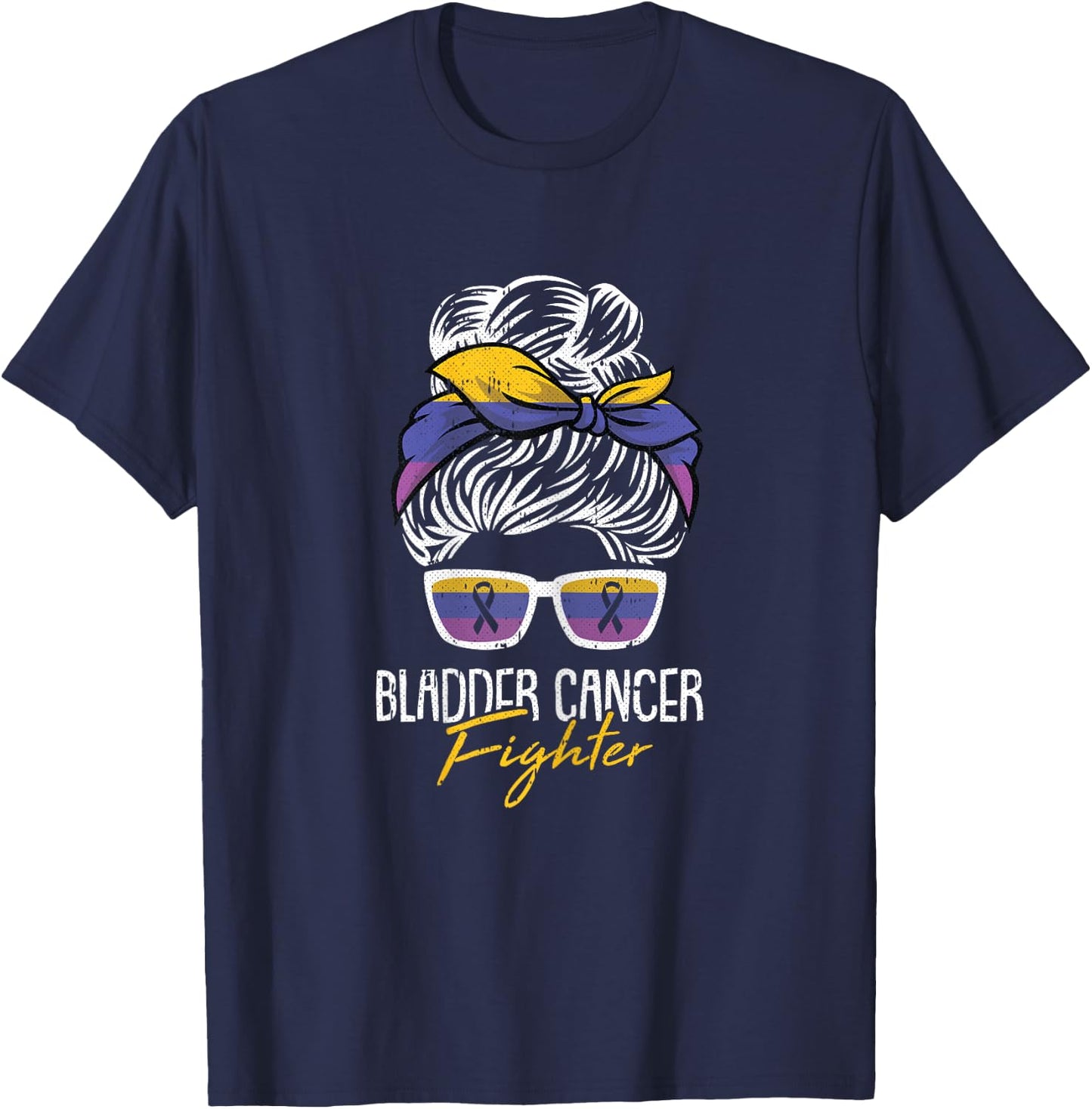 Bladder Cancer Fighter Awareness Ribbon Survivor Warrior T-Shirt - T-Shirt | Navy