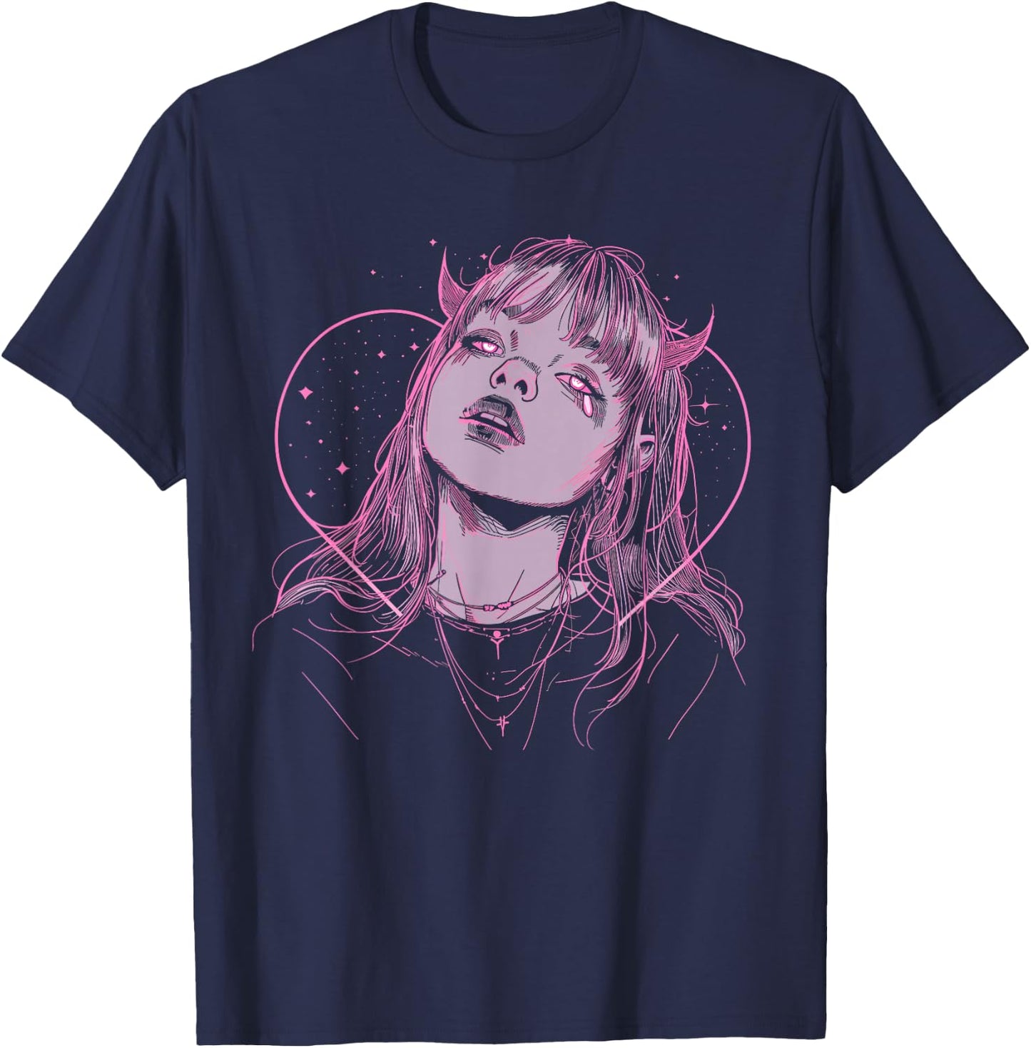 Demon Anime Girl Heart Pastel Goth Alt Pink Grunge Aesthetic T-Shirt - T-Shirt | Navy