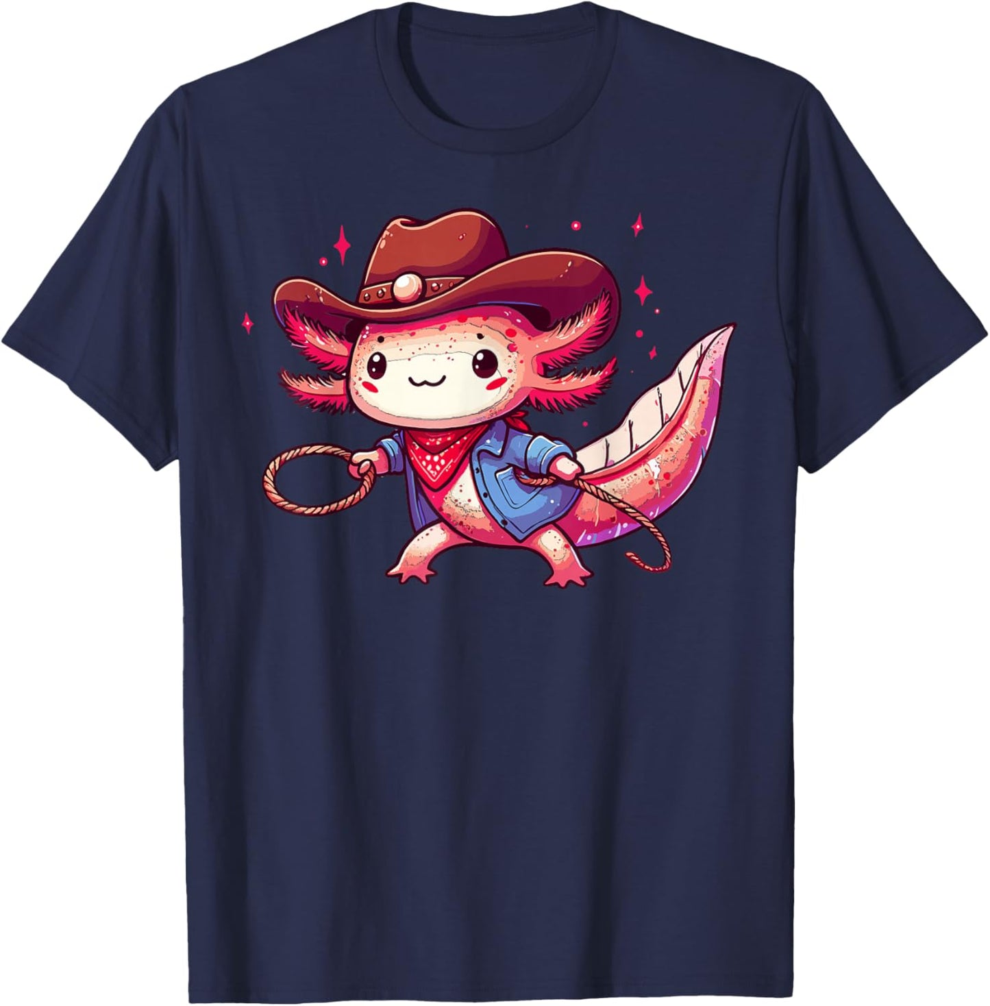 Western Rodeo Cowboy Hat Axolotl Texas Animals T-Shirt - T-Shirt | Navy