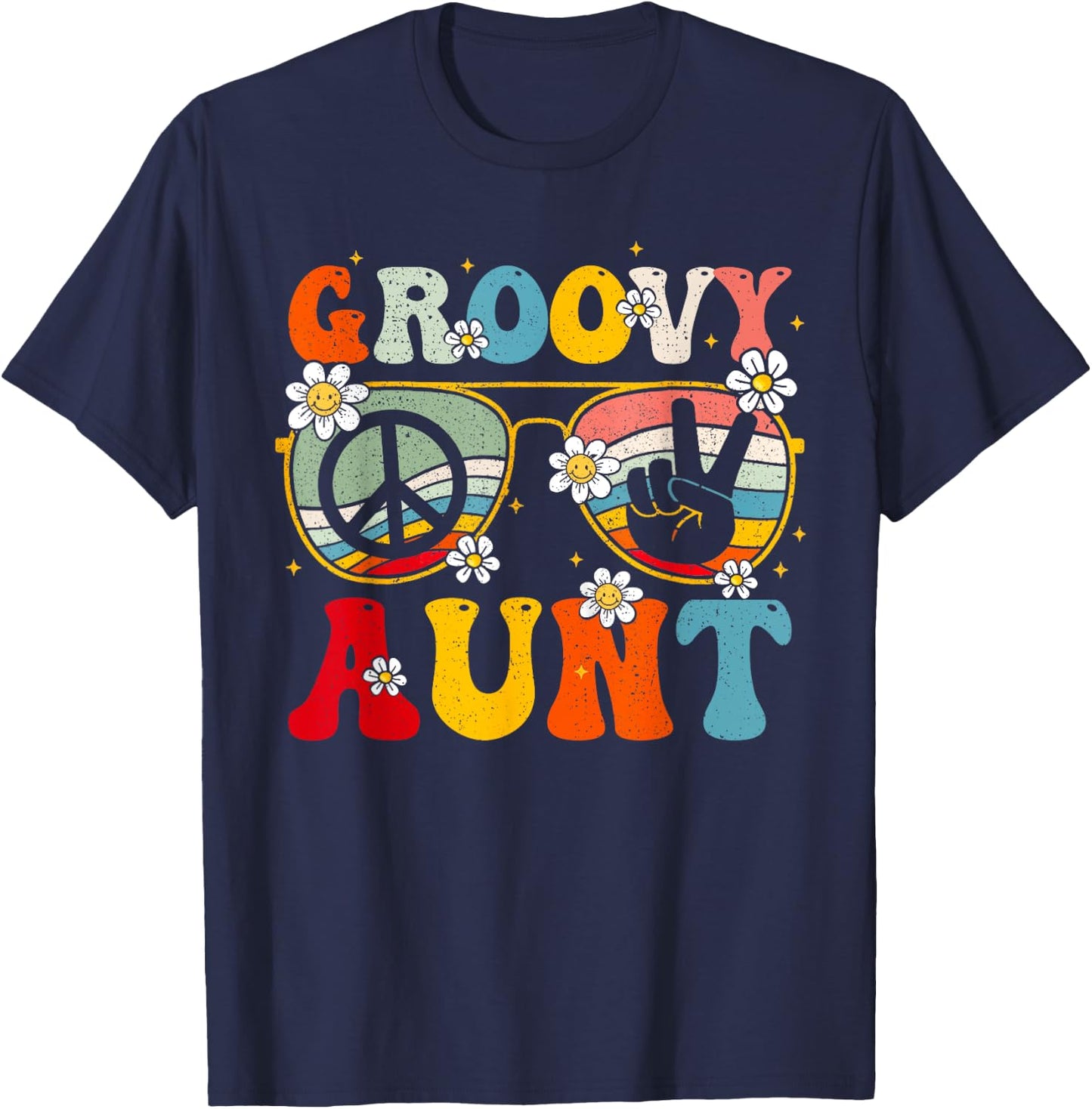 Groovy Aunt Retro Matching Family Colorful 60s 70s Auntie T-Shirt - T-Shirt | Navy