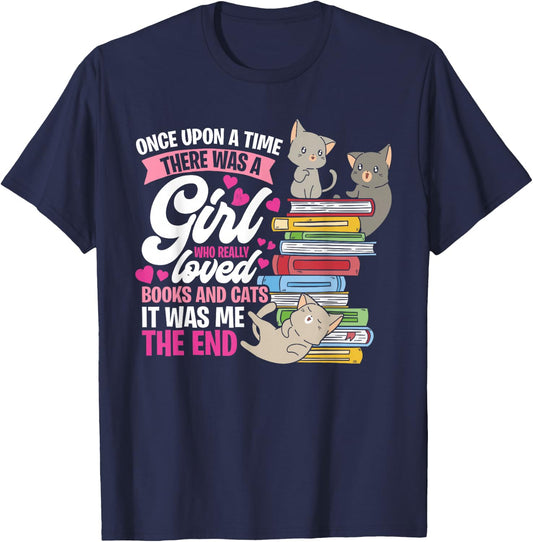 Once Upon A Time There Was A Girl Who Loved Books And Cats T-Shirt - T-Shirt | Navy