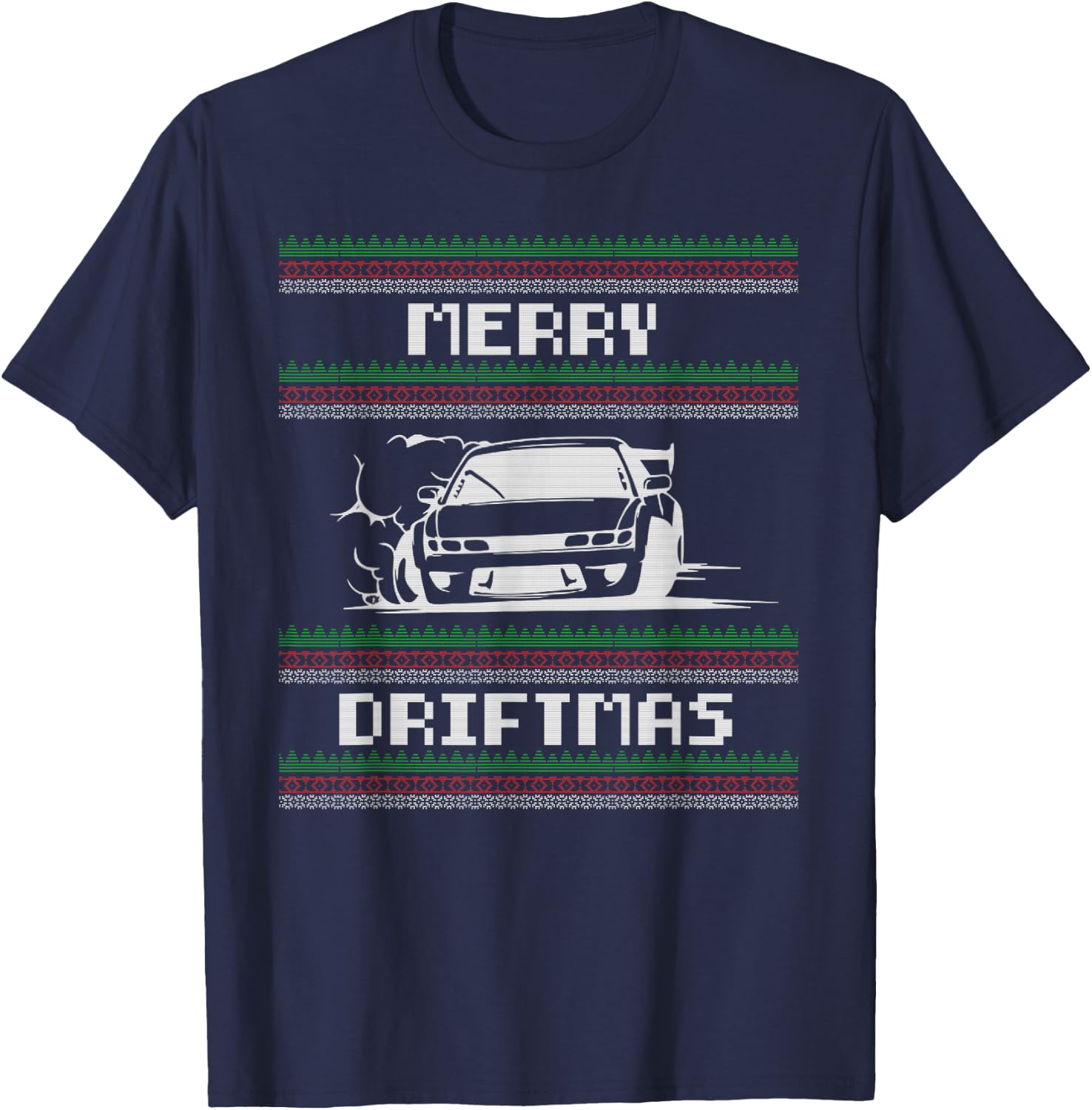 Christmas Ugly Sweater Pun - Merry Driftmas Car Drift Racer T-Shirt - T-Shirt | Navy