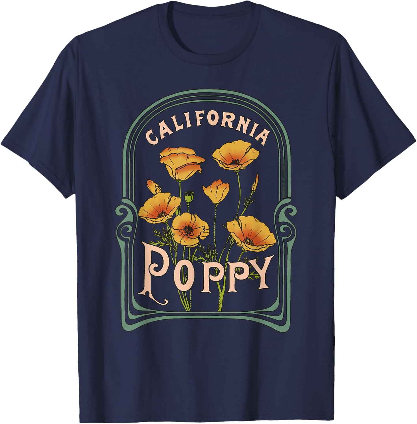 California Poppy Creative Outline and Picture T-Shirt - T-Shirt | Navy