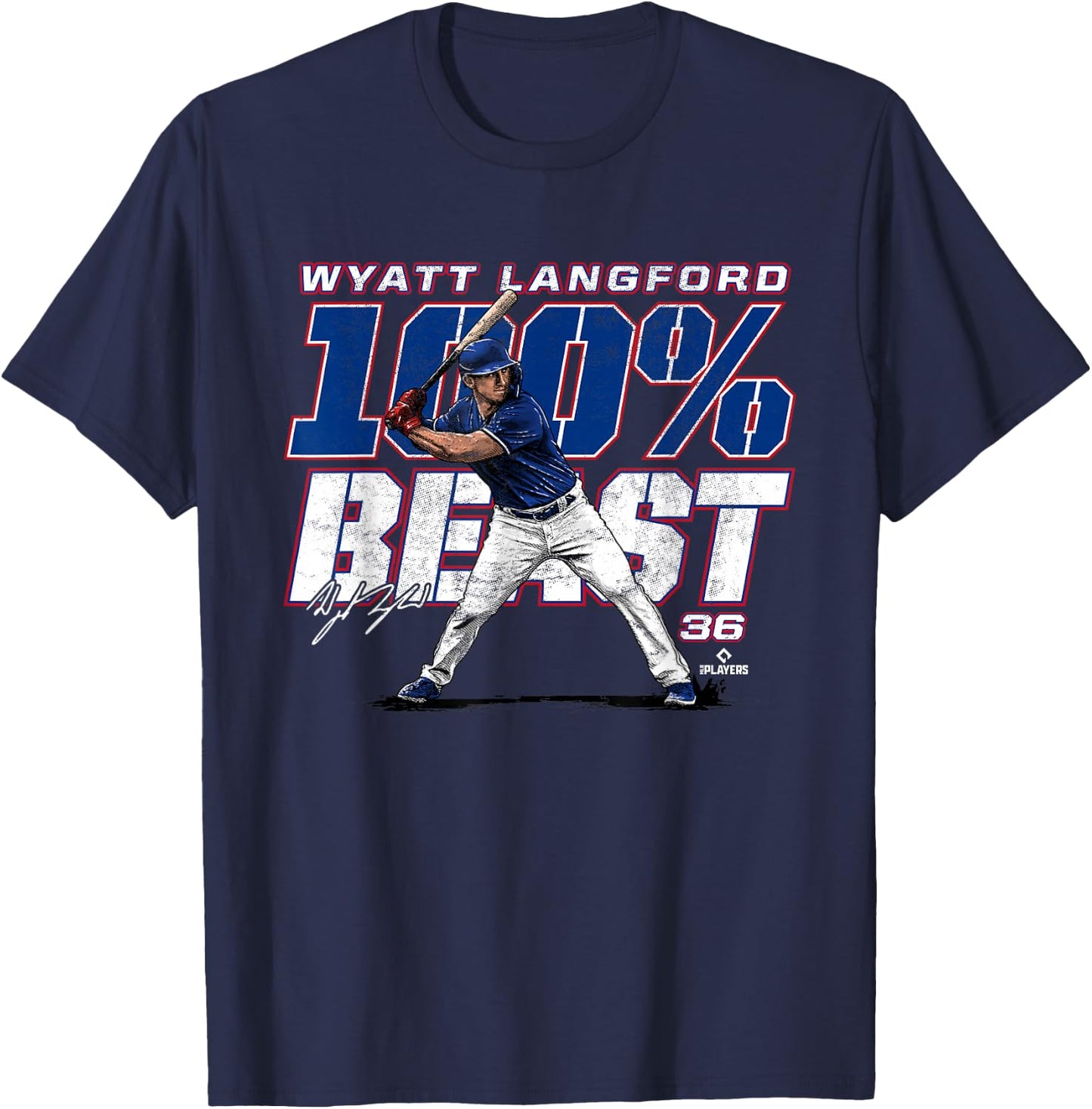 100 Percent Beast Wyatt Langford Texas MLBPA T-Shirt - T-Shirt | Navy