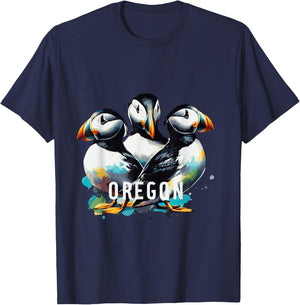 Oregon Puffins Cute birds water color T-Shirt - T-Shirt | Navy