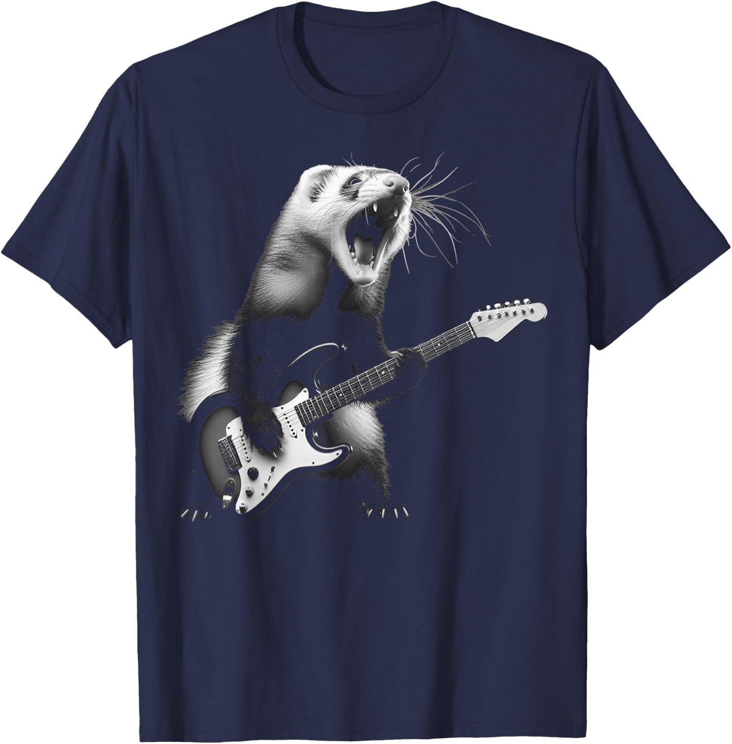 Ferret Playing Guitar Rock and Roll Rock Star Men Women Kids T-Shirt - T-Shirt | Navy