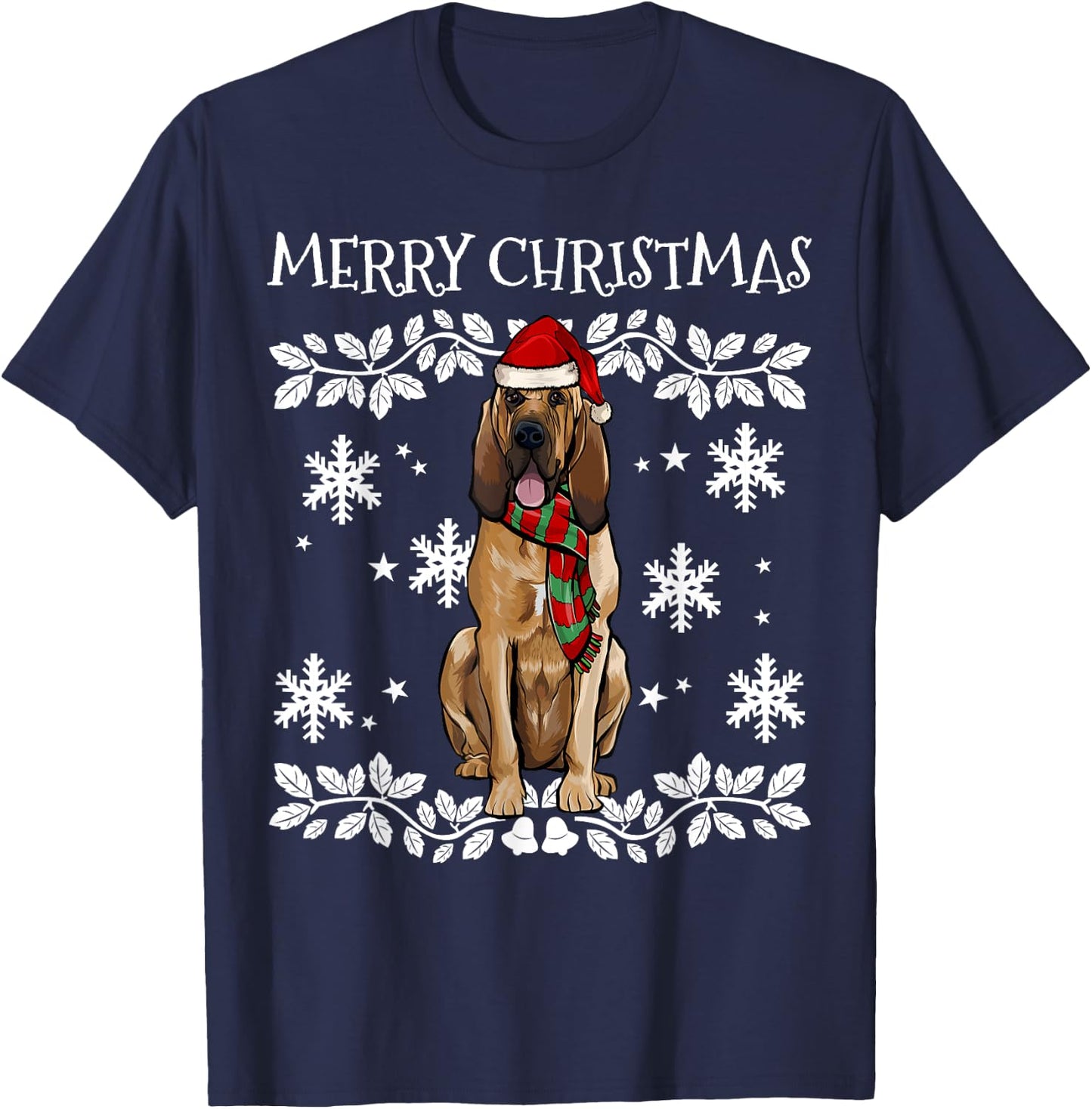 Merry Christmas Ornament Bloodhound Xmas Santa T-Shirt - T-Shirt | Navy