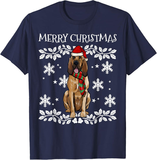 Merry Christmas Ornament Bloodhound Xmas Santa T-Shirt - T-Shirt | Navy