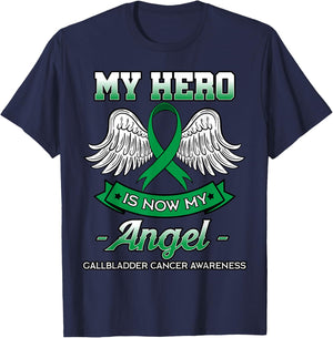 My Hero Is Now My Angel Gallbladder Cancer Awareness Fighter T-Shirt - T-Shirt | Navy