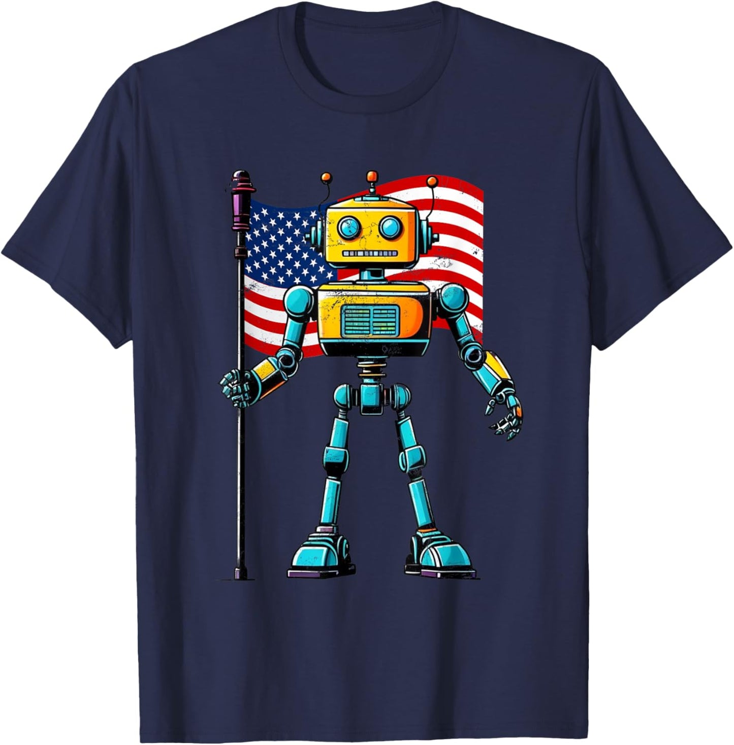 Robot AI American USA Flag 4th of July Patriotic Robots T-Shirt - T-Shirt | Navy
