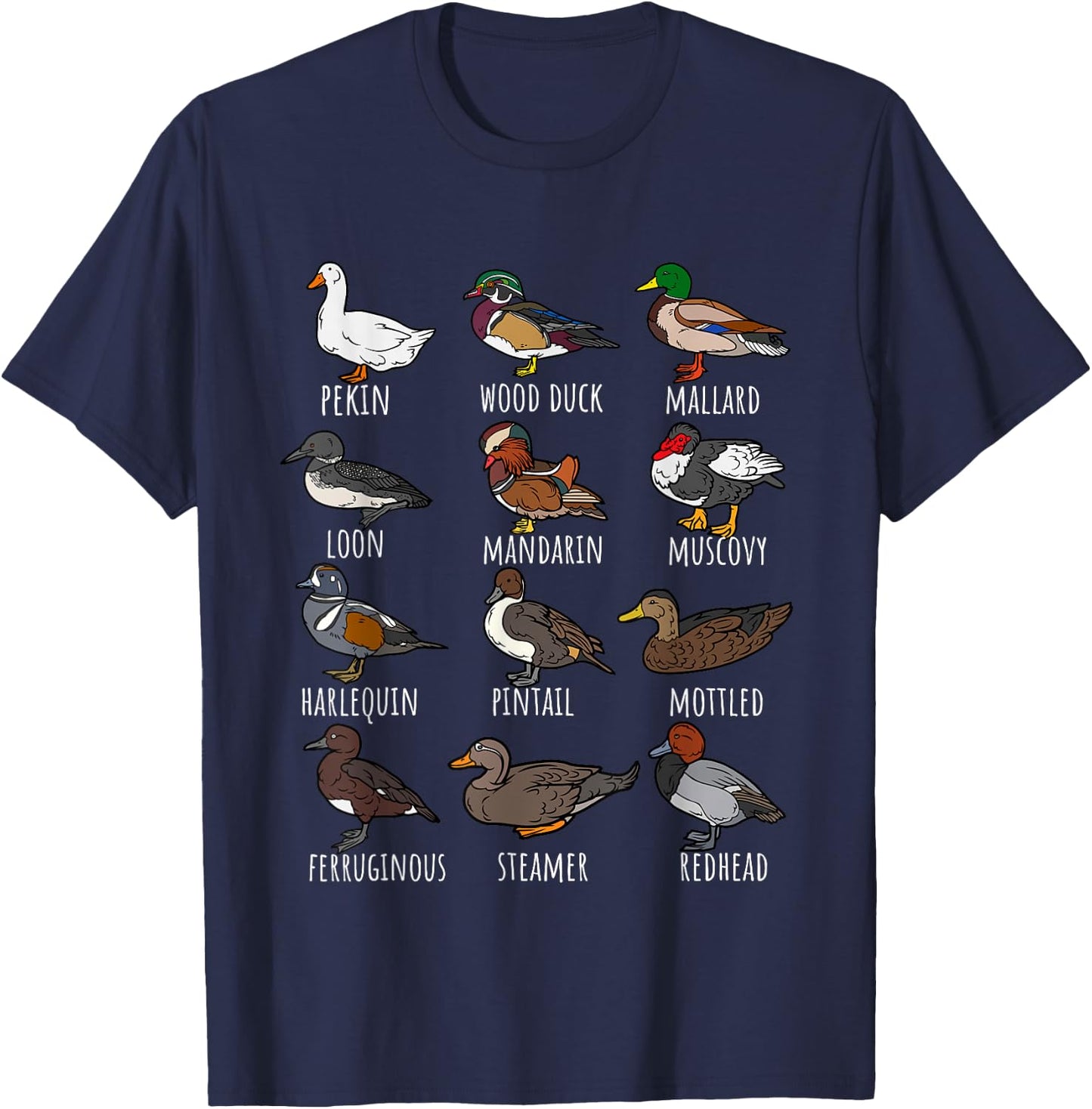 Cute Duck Waterfowl Animal Species Types,Duck Wildlife Lover T-Shirt - T-Shirt | Navy