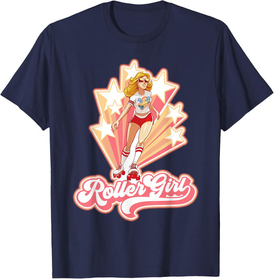 Roller Girl - Retro Roller Skate 70s 80s T-Shirt - T-Shirt | Navy