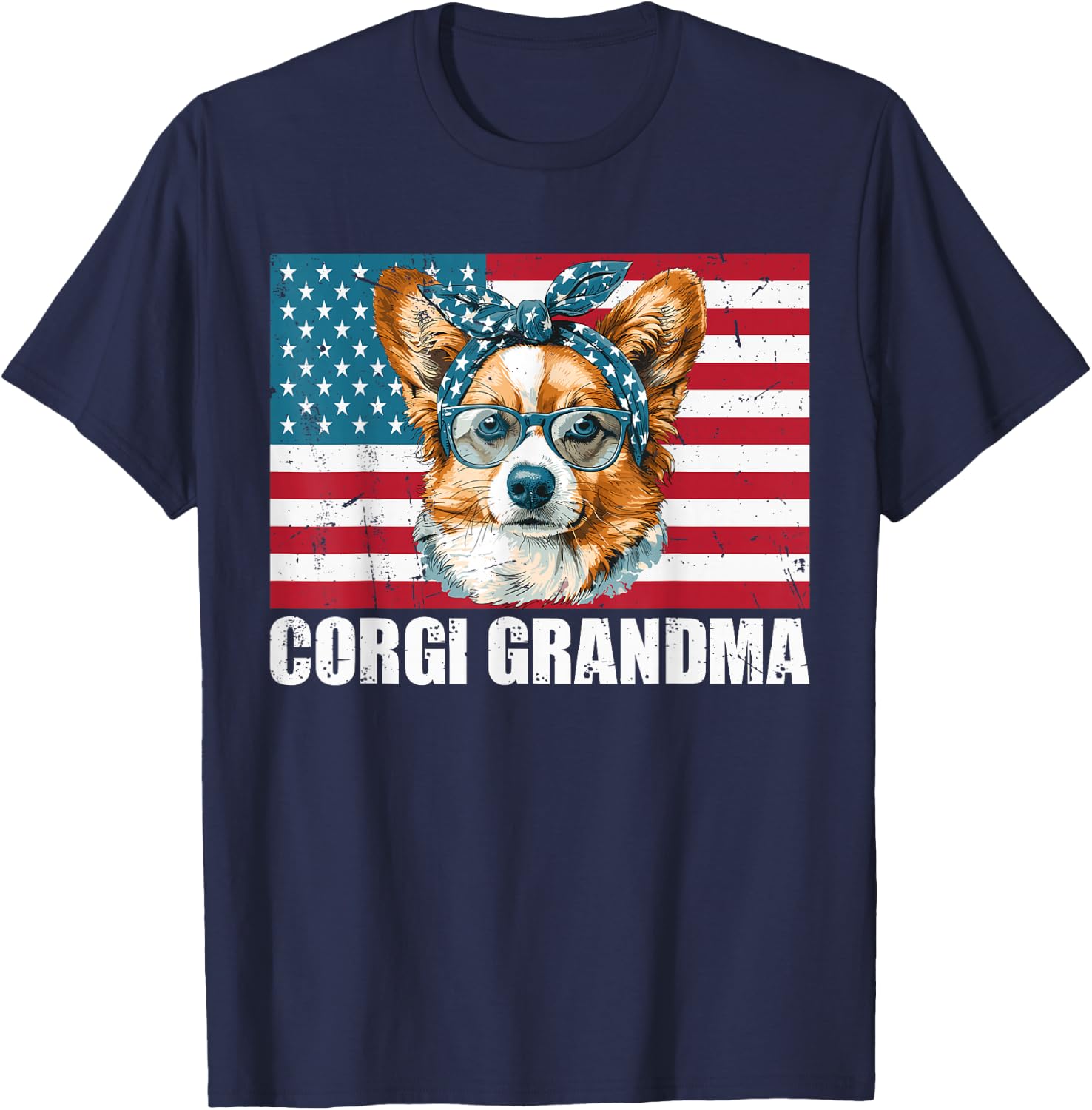 Corgi Grandma US Flag Matching Family Dog Lover 4th of July Kids Men T-Shirt - T-Shirt | Navy