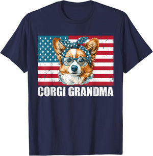 Corgi Grandma US Flag Matching Family Dog Lover 4th of July Kids Men T-Shirt - T-Shirt | Navy