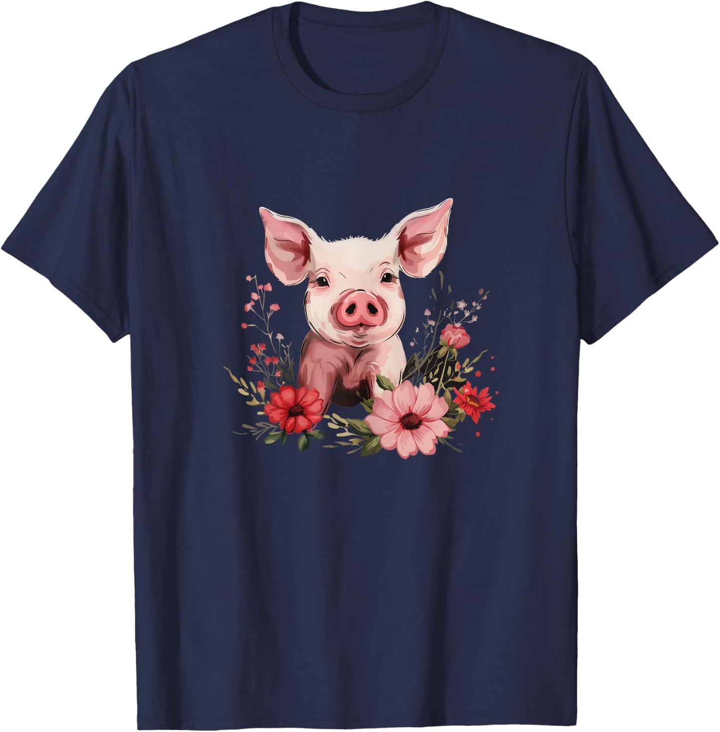 Pig Vintage Flowers Funny Cute Farm Animal Farming Farmer T-Shirt - T-Shirt | Navy