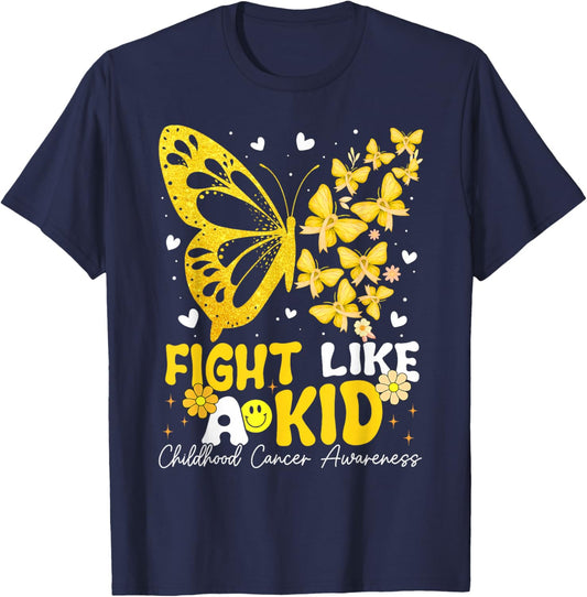Fight Like Kids Childhood Cancer Awareness Ribbon Boys Girls T-Shirt - T-Shirt | Navy